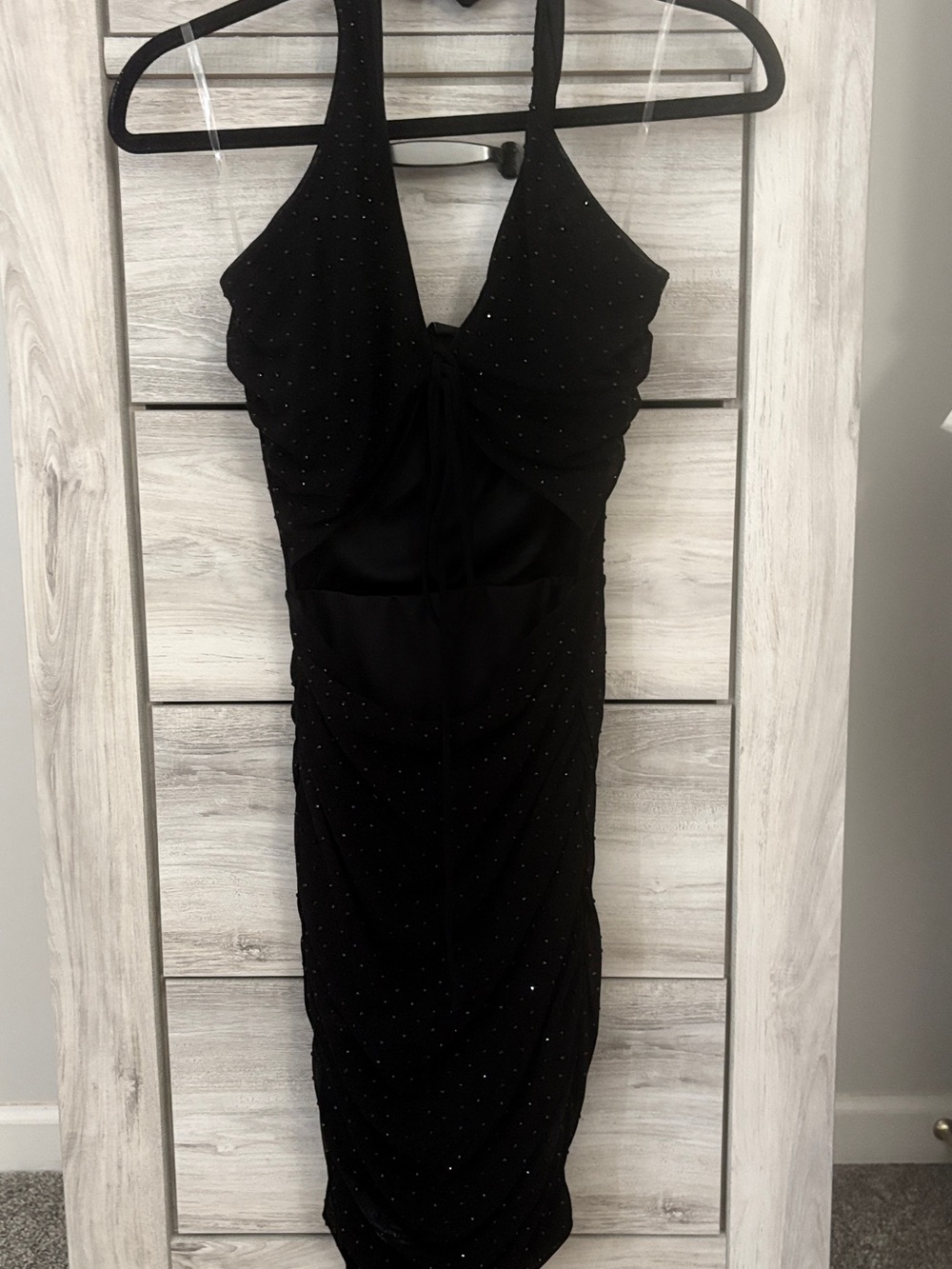 Windsor Black Trendy Cutout Short Dress with Subtle Bead Embellishments